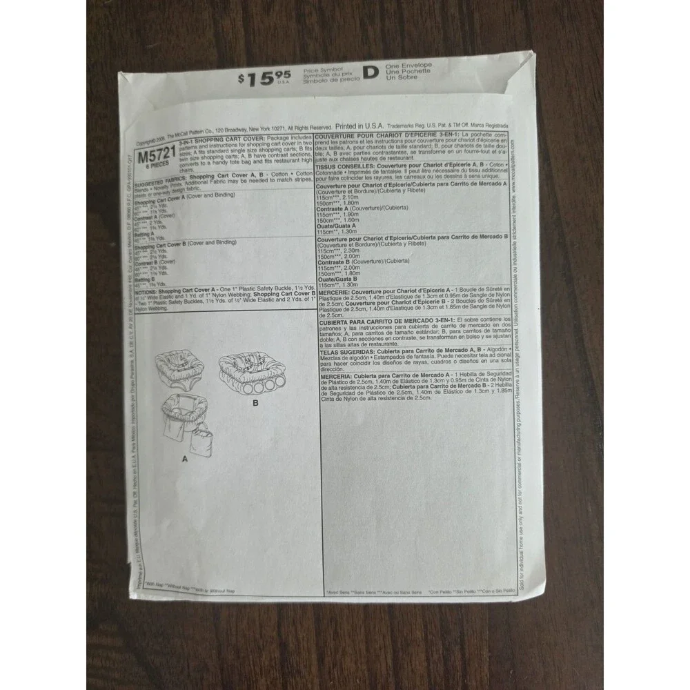 McCall's Crafts M5721 Shopping Cart Cover Pattern 3-in-1 Baby Seat OSZ Uncut